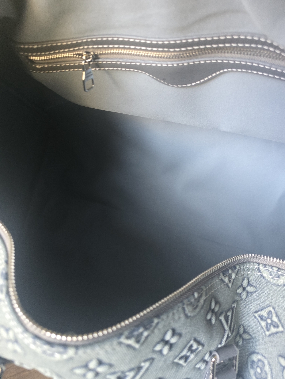 Cotton Denim Design All Kept 50 Traveler Embo Monogram Stonewashed Delux Duffel - Picture 6 of 16